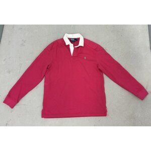 Polo Ralph Lauren Men's Rugby Shirt Long Sleeve Red White Collar Elbow Patches L